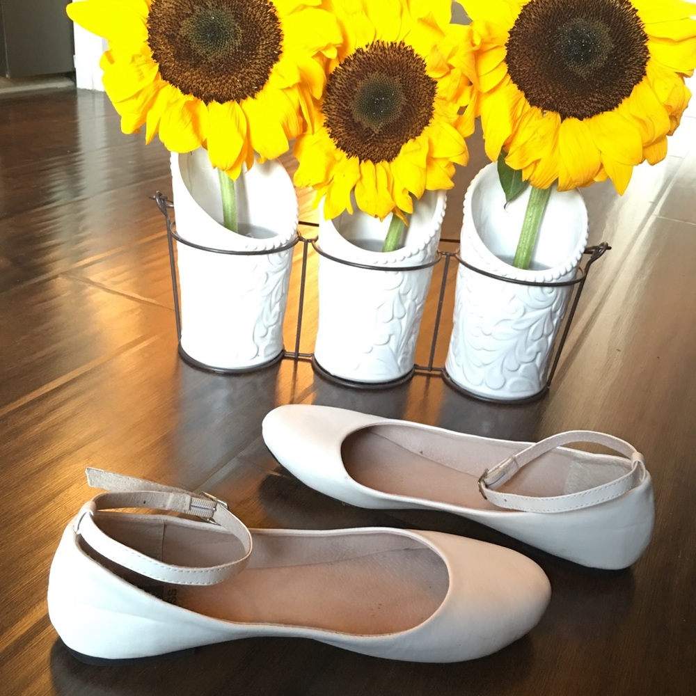 2/$10 White Ankle Strap Flats
